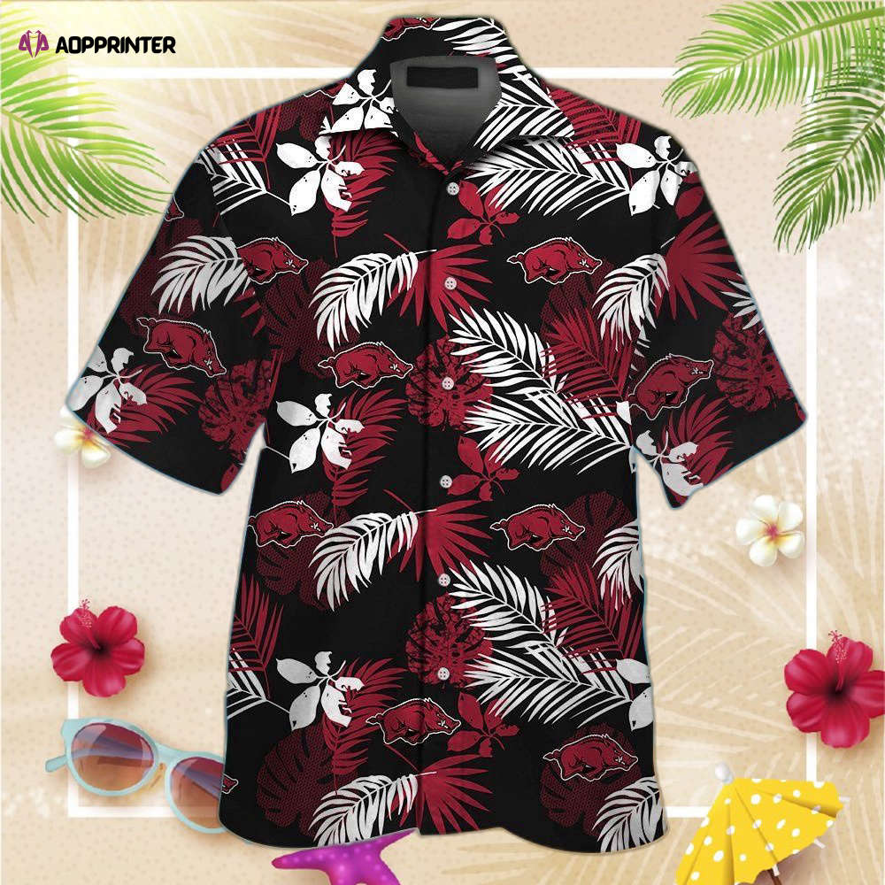 Arkansas Razorbacks Short Sleeve Button Up Tropical Aloha Hawaiian Shirt Set for Men Women Kids