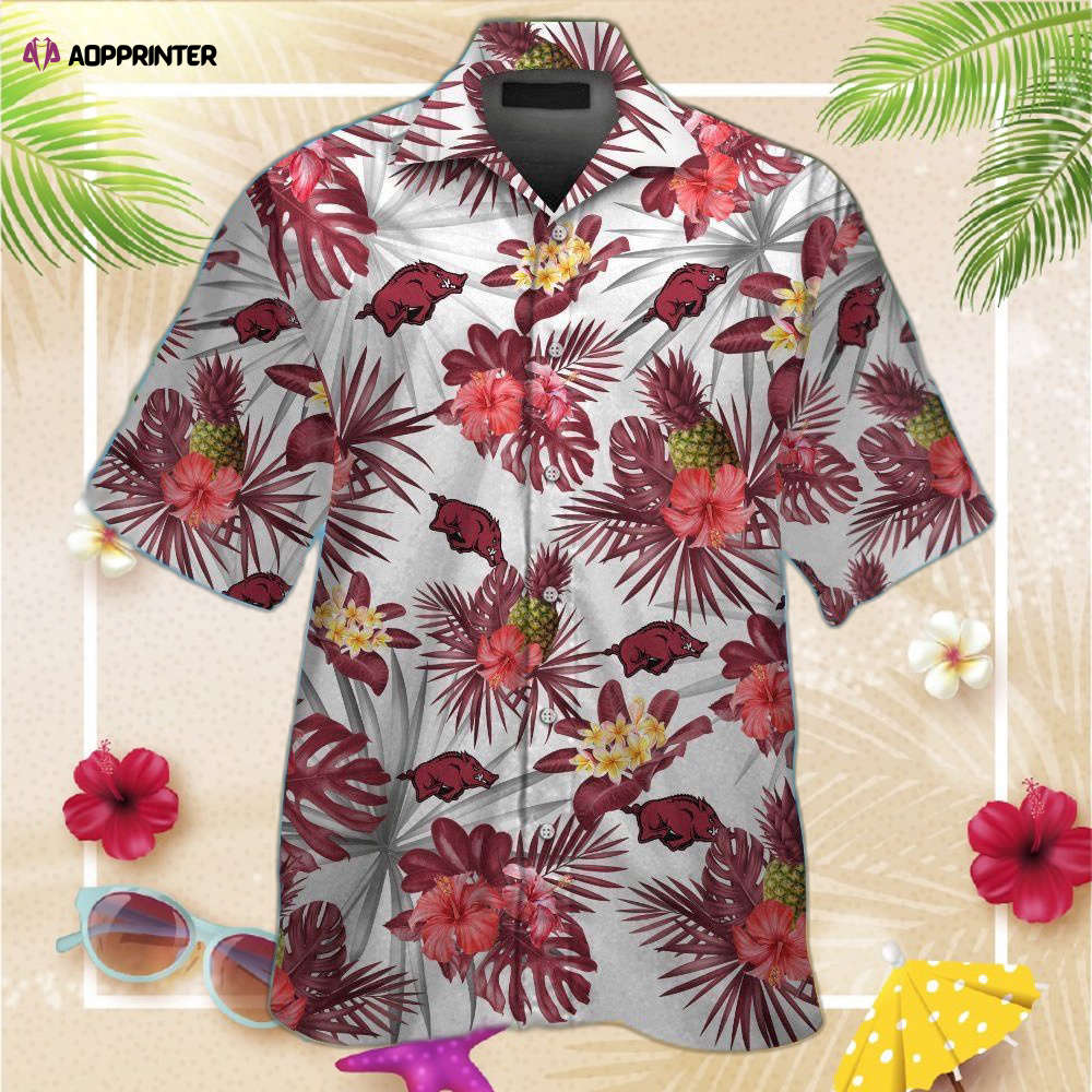 Arkansas Razorbacks Short Sleeve Button Up Tropical Aloha Hawaiian Shirt Set for Men Women Kids