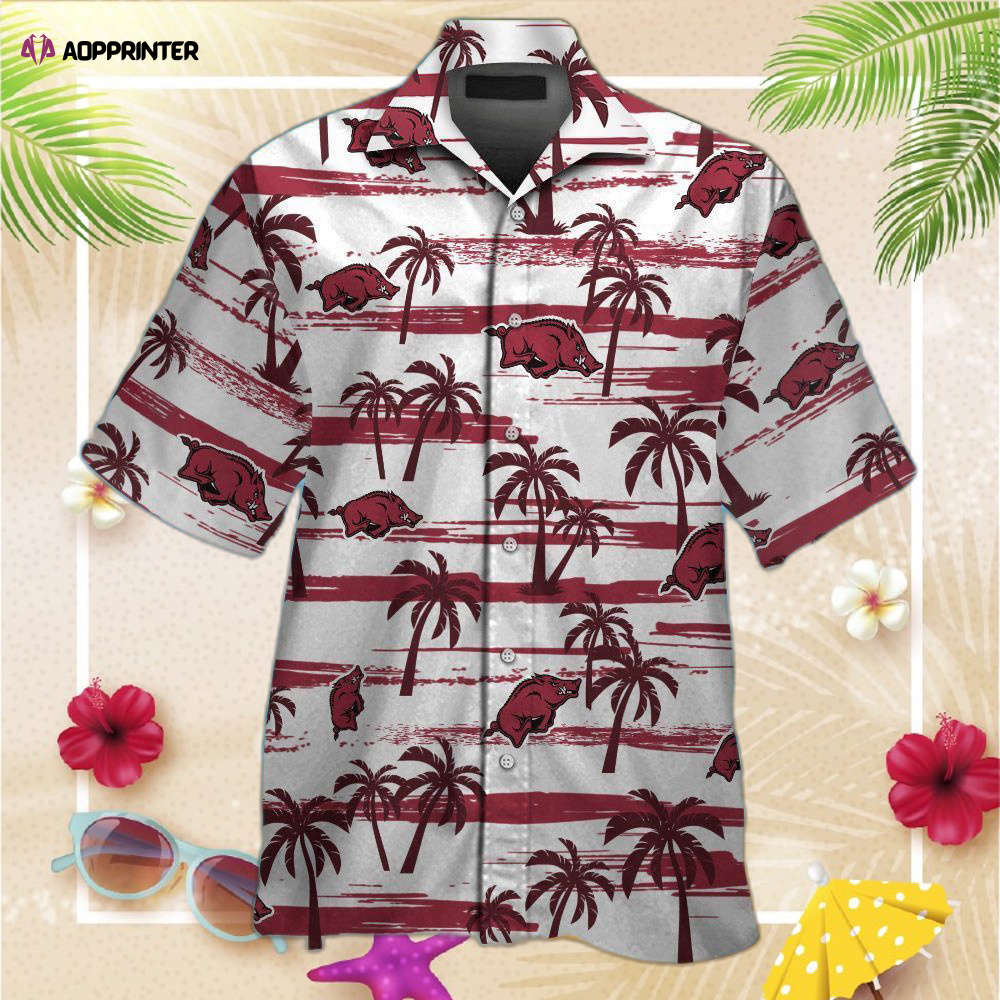 Arkansas Razorbacks Short Sleeve Button Up Tropical Aloha Hawaiian Shirt Set for Men Women Kids