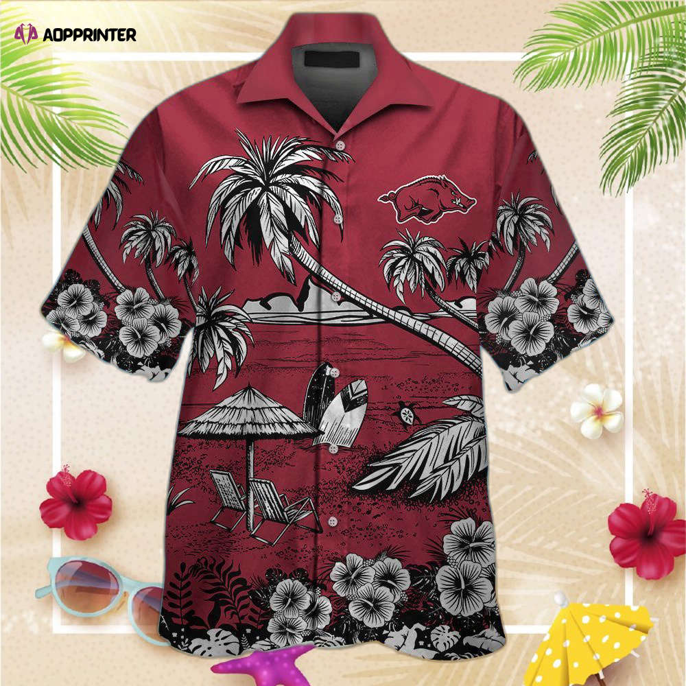 Arkansas Razorbacks Short Sleeve Button Up Tropical Aloha Hawaiian Shirt  For Men Women