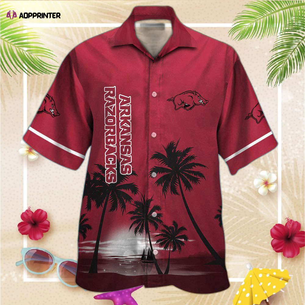 Arkansas Razorbacks Short Sleeve Button Up Tropical Aloha Hawaiian ShirtFor Men Women