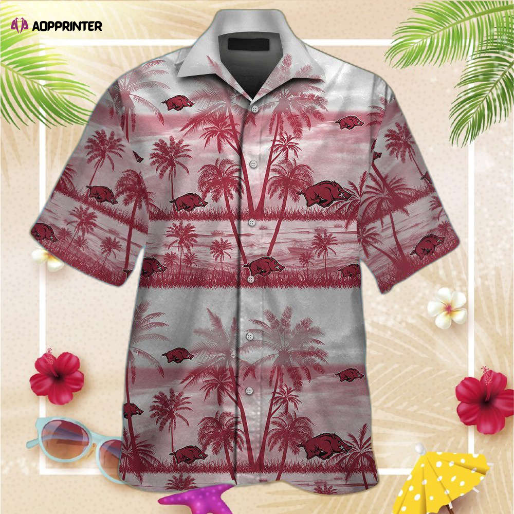 Arkansas Razorbacks Short Sleeve Button Up Tropical Aloha Hawaiian Shirt For Men Women