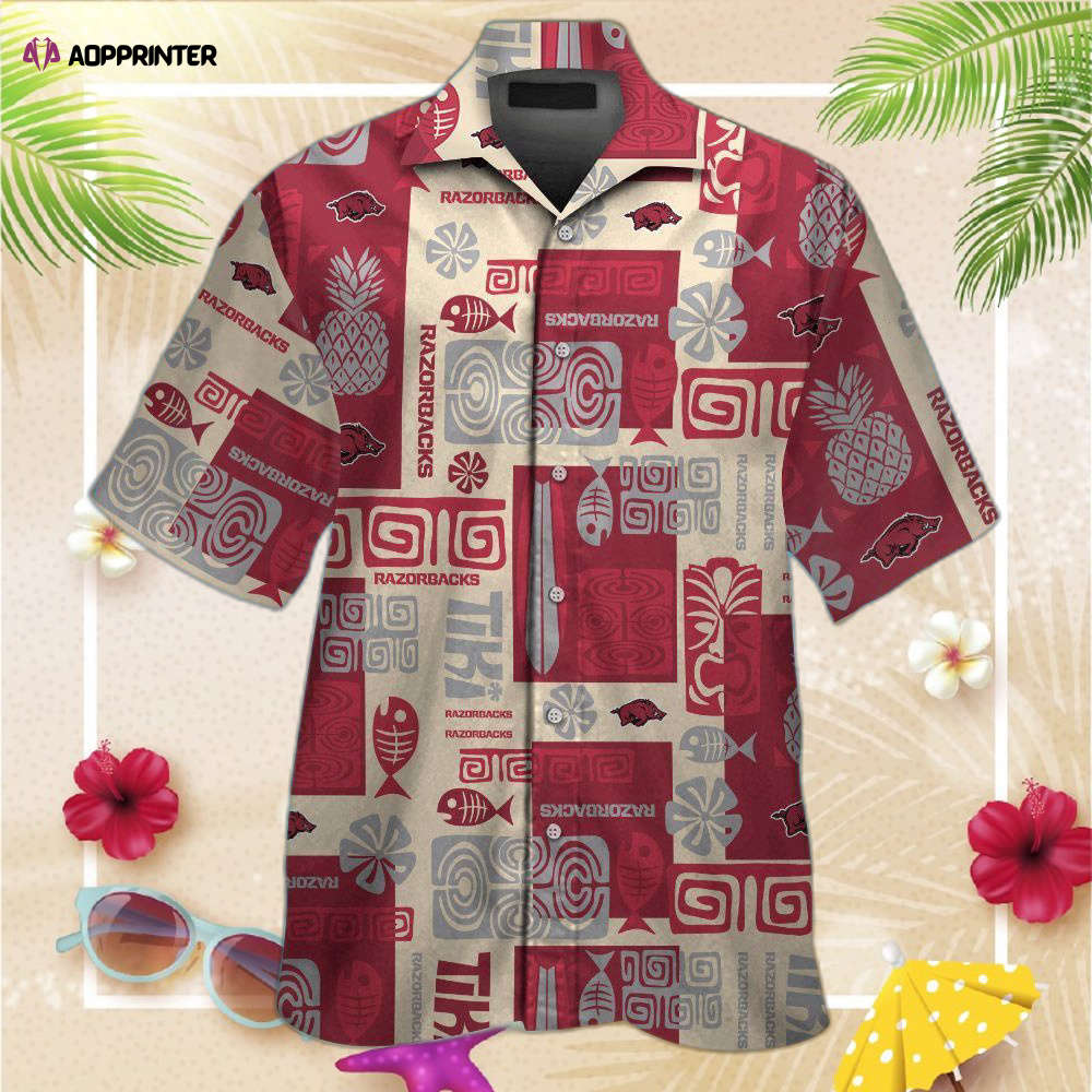 Arkansas Razorbacks Short Sleeve Button Up Tropical Aloha Hawaiian Shirt For Men Women