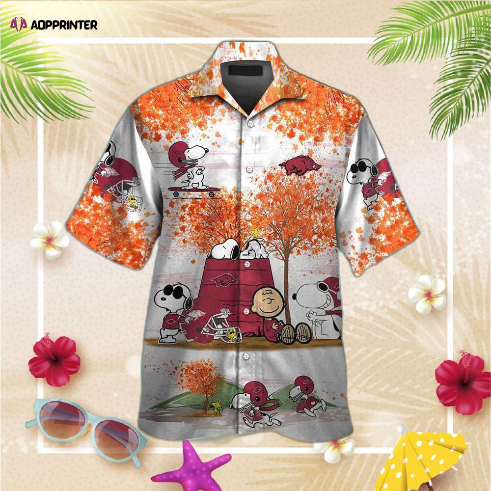 Arkansas Razorbacks Snoopy Autumn Hawaii Shirt Summer Button Up Shirt For Men Women