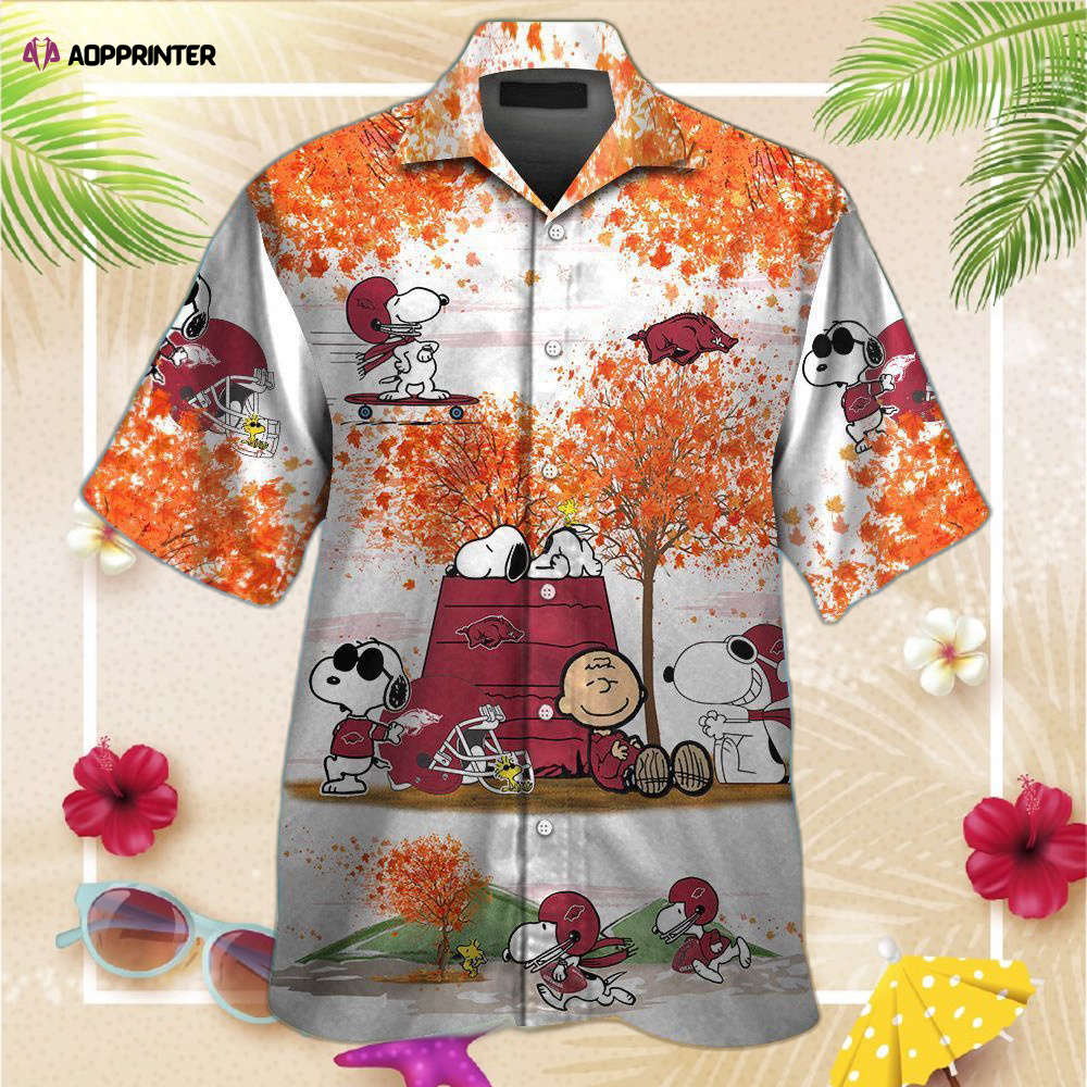 Arkansas Razorbacks Short Sleeve Button Up Tropical Aloha Hawaiian Shirt Set for Men Women Kids