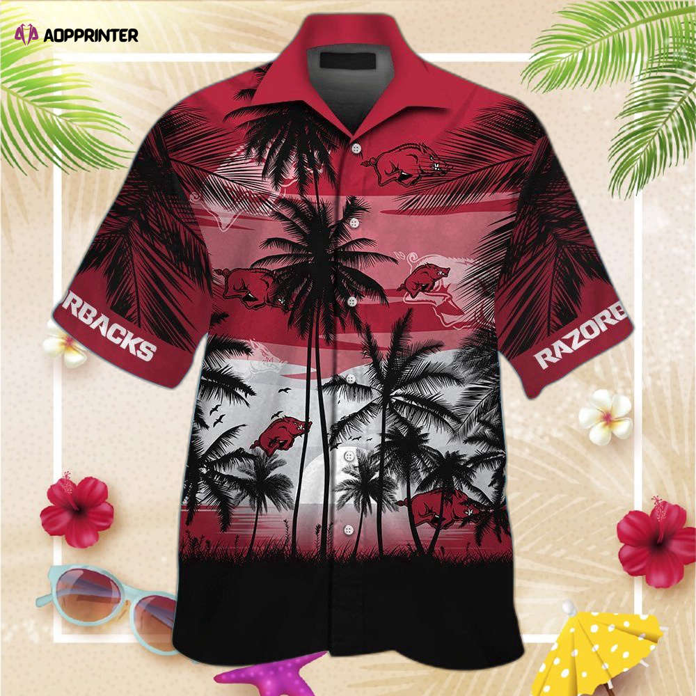 Arkansas Razorbacks Short Sleeve Button Up Tropical Aloha Hawaiian Shirt Set for Men Women Kids