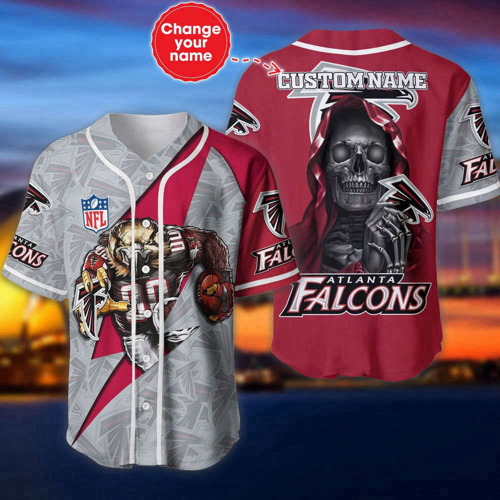 Atlanta Falcons Baseball Jersey Shirt Skull Custom Name, Gift For Men Women