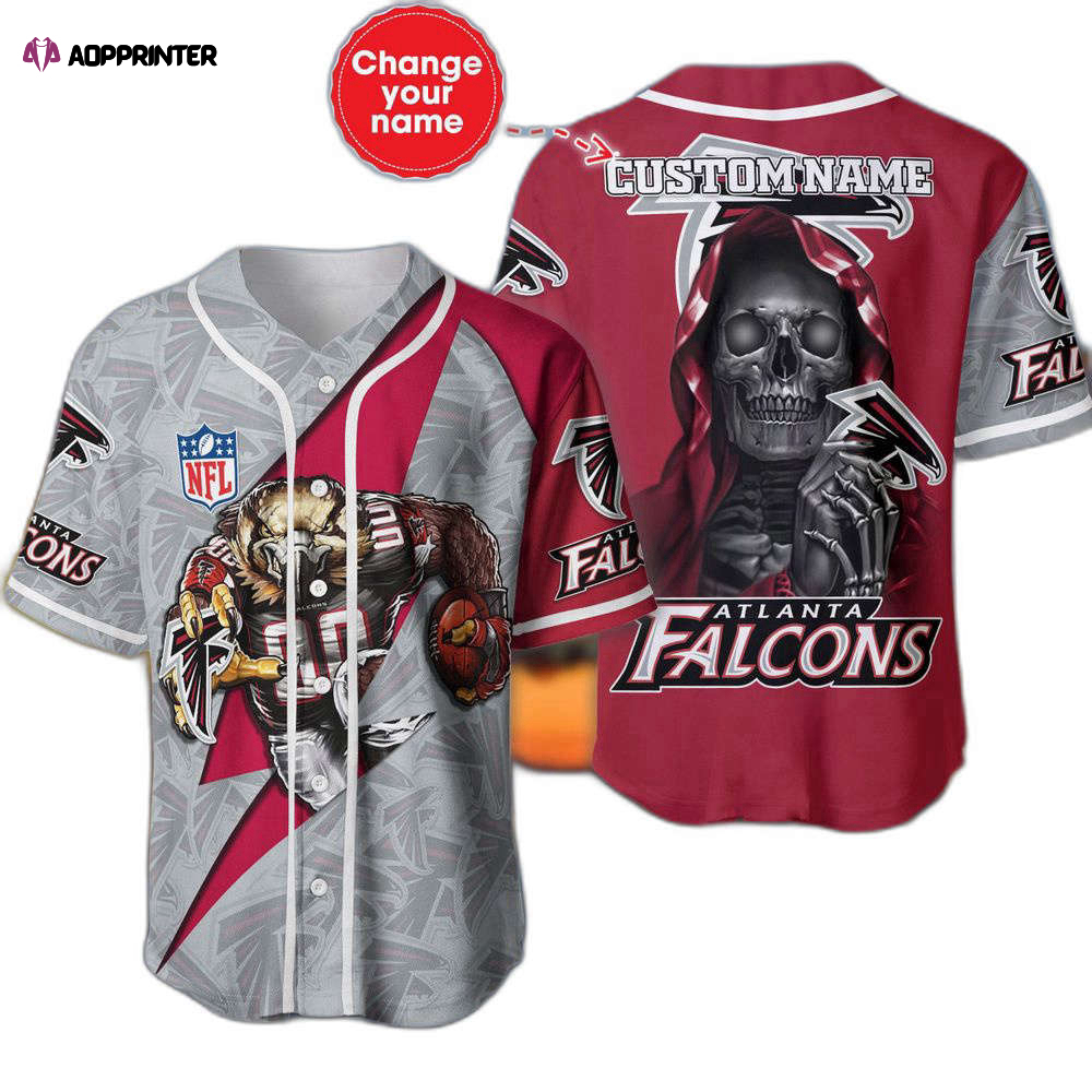 Atlanta Falcons Baseball Jersey Shirt Skull Custom Name, Gift For Men Women