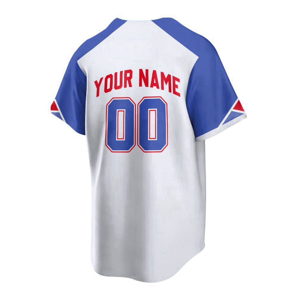 Atlanta White And Blue Print Baseball Jersey Customized Name And Number