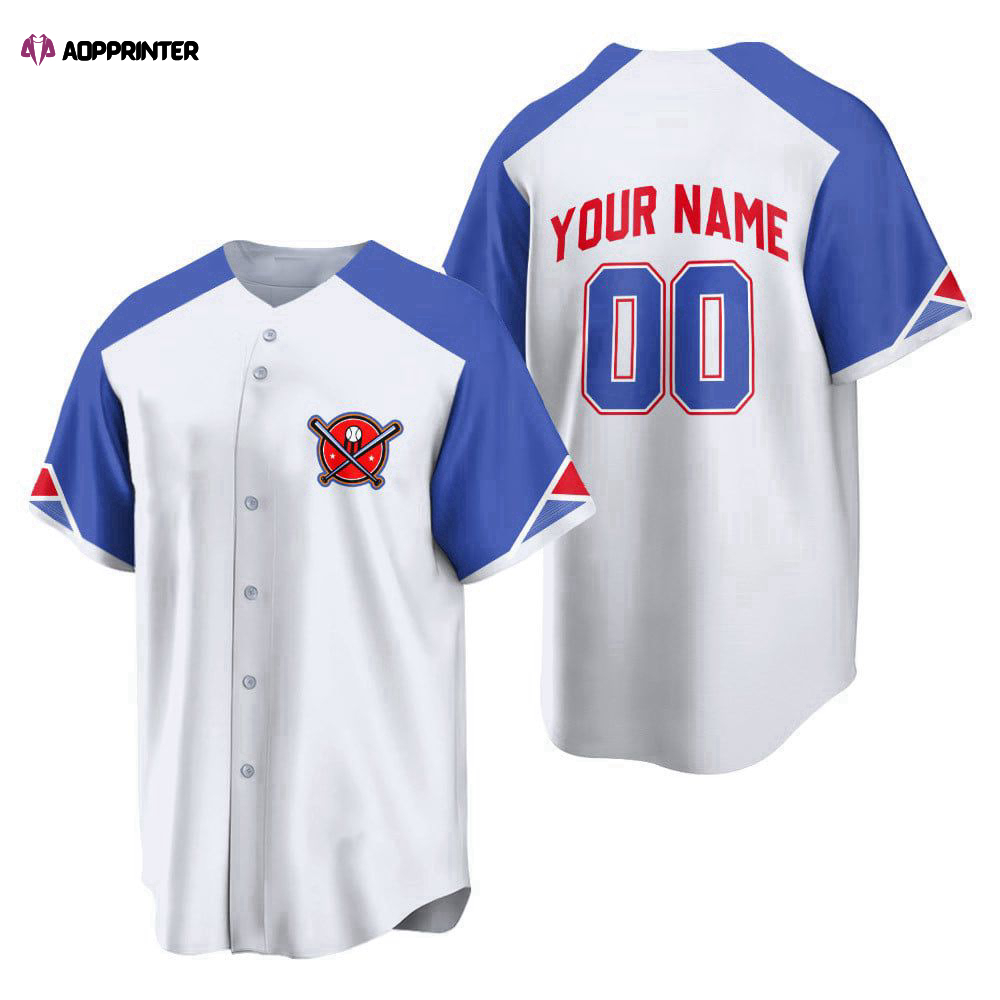 Atlanta White And Blue Print Baseball Jersey Customized Name And Number