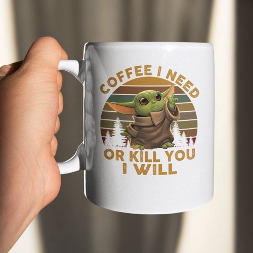 Baby Yoda Mug Coffee I Need Or Kill You I Will, 11 Ounce  Star Wars Drink Mug
