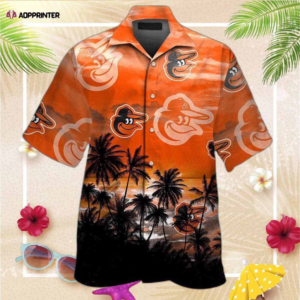 Baltimore Orioles Short Sleeve Button Up Tropical Aloha Hawaiian Shirt Set for Men Women Kids