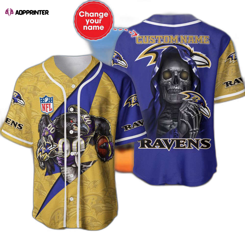 Baltimore Ravens Baseball Jersey Shirt Skull Custom Name, Gift For Men Women