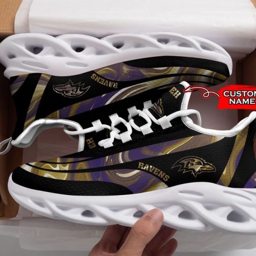 Baltimore Ravens Logo Color Stripe Pattern Custom Name 3D Max Soul Sneaker Shoes  Personalized Shoes For Men Women