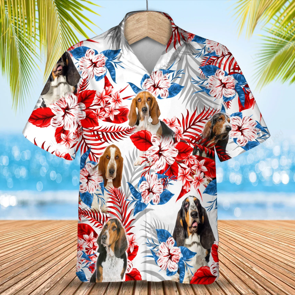 Basset Hound flower Hawaiian Shirt, Summer Aloha Shirt, For Men Women