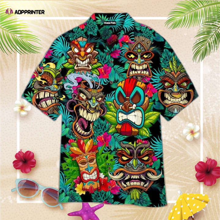 Beach Shirt Aloha Tiki Tiki Awesome Hawaiian Shirt, Hawaiian Shirt Vintage Floral, For Men Women