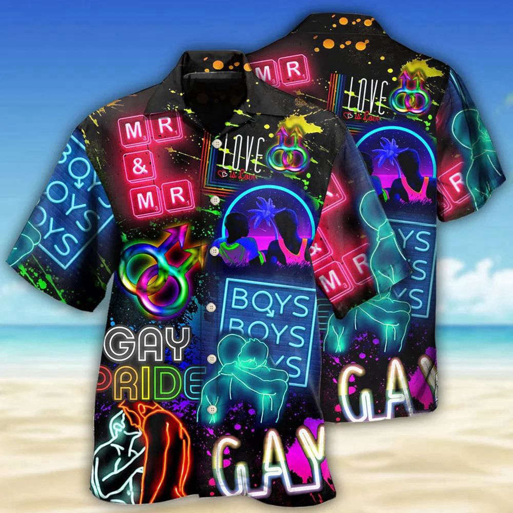 Beach Shirt Lgbt Gay Neon Art Gay Pride Hawaiian Shirt, Gift For Men And Women