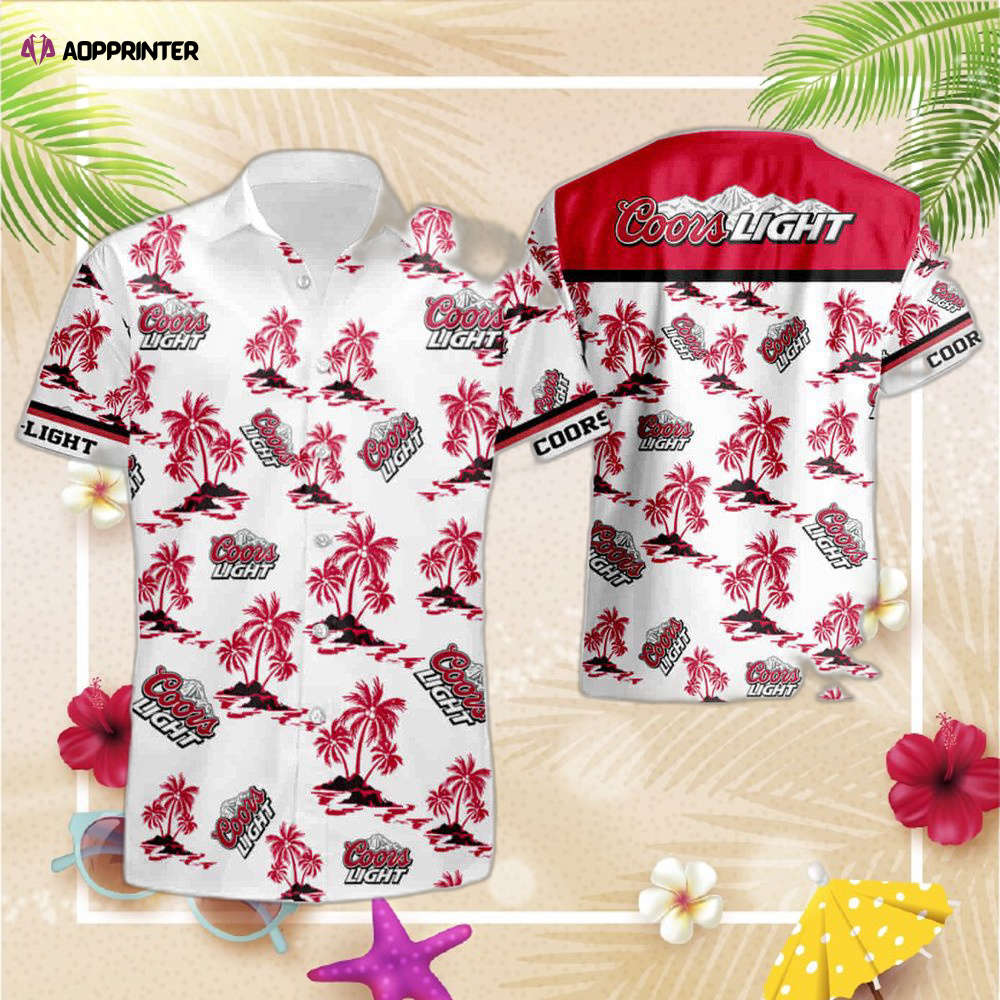 Beer Hawaii Shirt Coors Light Beer Logo Palm Trees Pattern Red Hawaiian Aloha Shirt