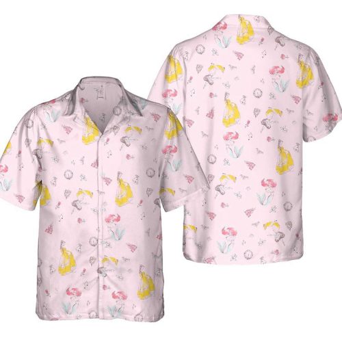 Bella Ariel Cinde Disney Princess Sketch Art Hawaiian Shirt, For Men And Women