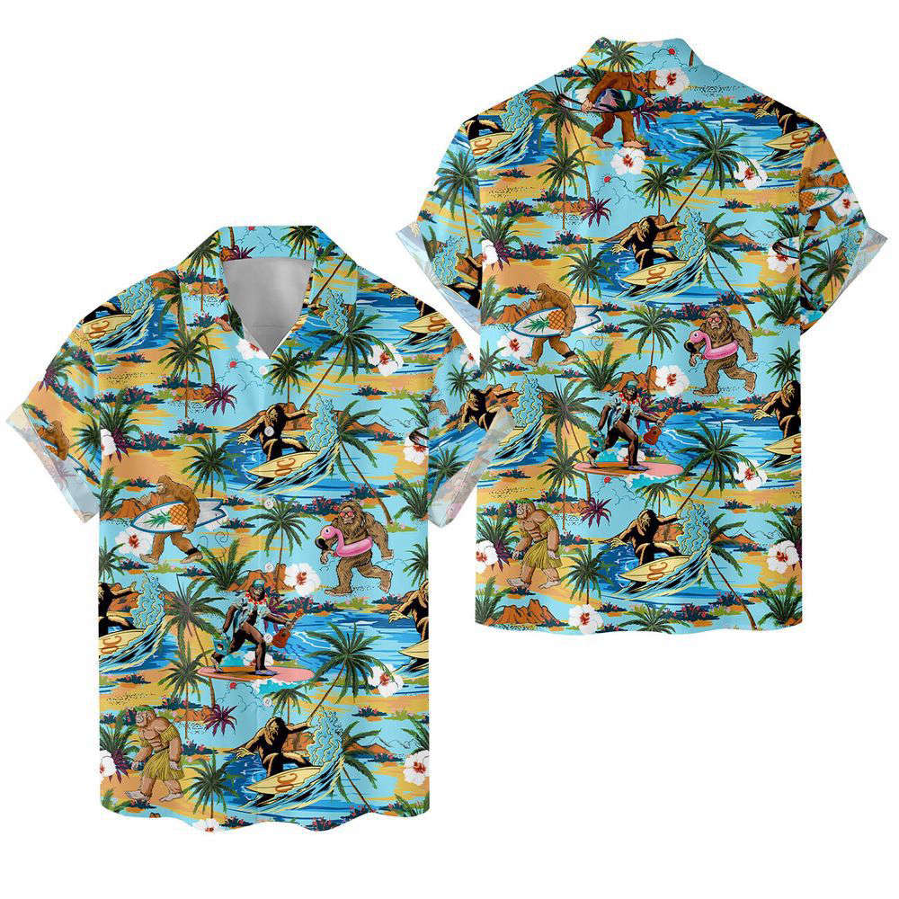 Bigfoot Hawaiian Shirt, Tropical Summer Aloha Casual Shirts, Gift For Men Women