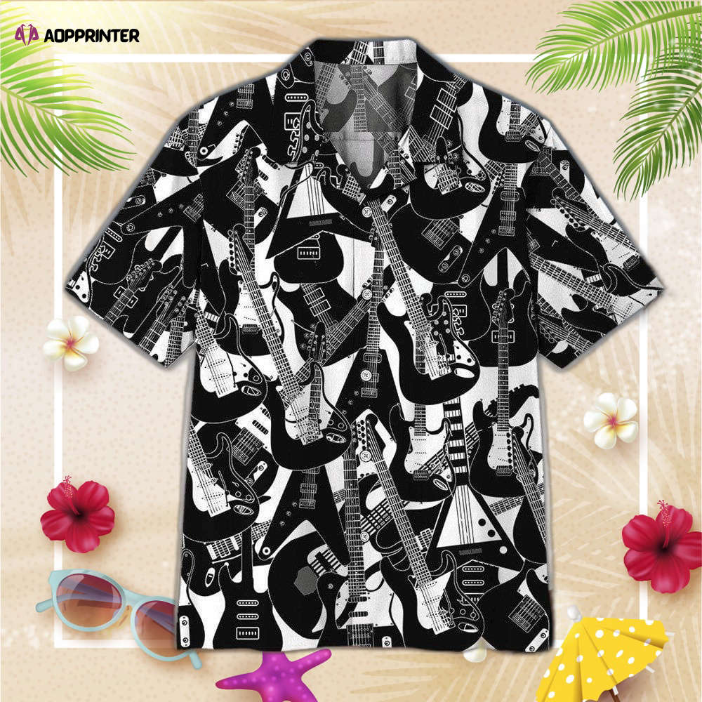 Black And White Guitar Hawaiian Shirt, Gift For Men And Women