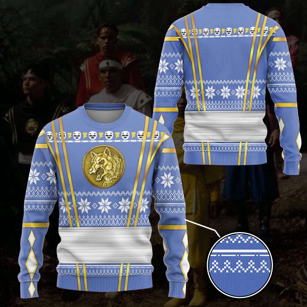 Blue Ninja Mighty Morphin Power Rangers Custom  Ugly Sweater, Gift For Men And Women