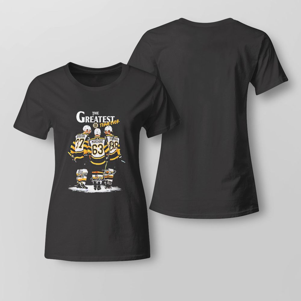 Boston Bruins The Greatest Team Ever Bergeron Marchand Pastrnak Signature T-shirt For Fans