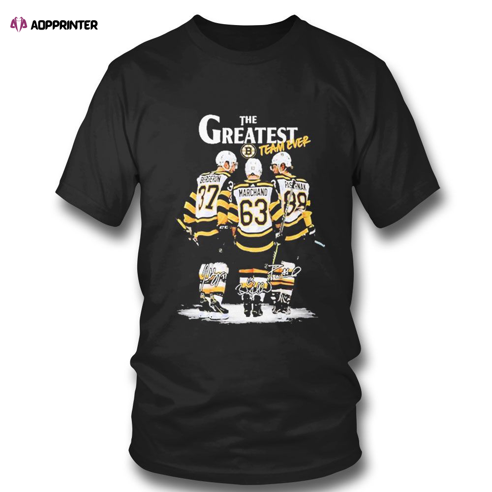 Boston Bruins The Greatest Team Ever Bergeron Marchand Pastrnak Signature T-shirt For Fans