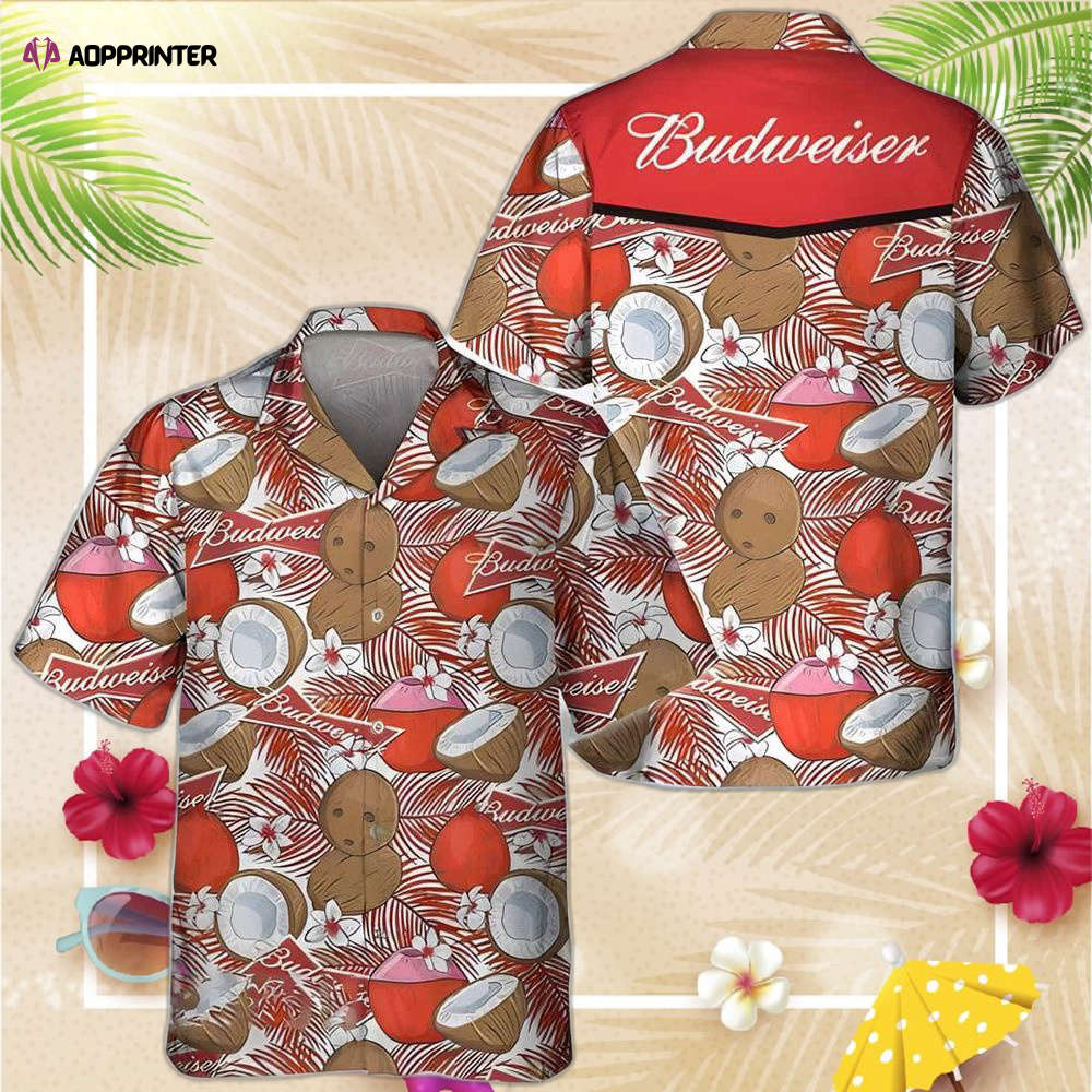 Budweiser Beer Tropical Coconut Pattern Hawaiian Shirt For Men And Women