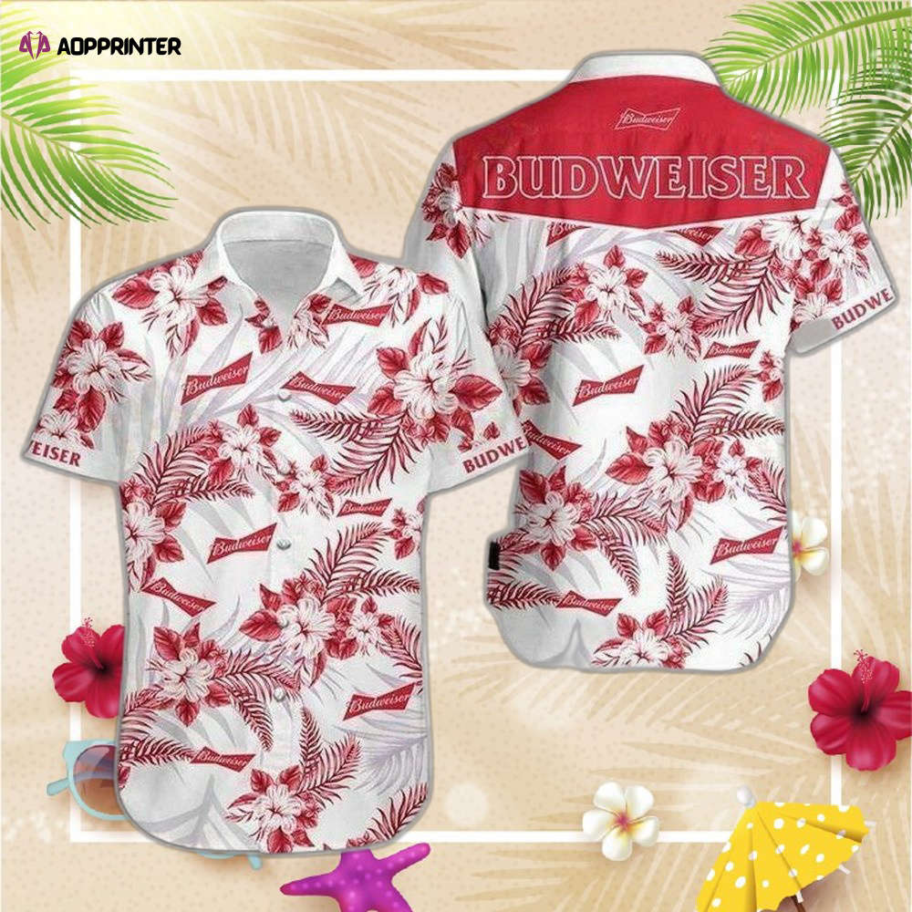 Budweiser Beer White And Red Flowers Hawaiian Shirt For Men Women