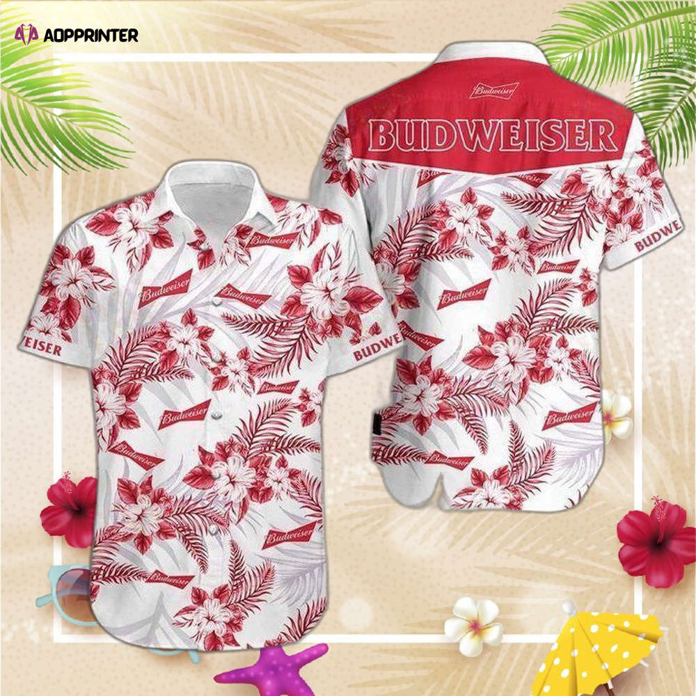 Budweiser Hawaiian Shirt For Men Women White Men Women Beach Wear Short Sleeve Hawaii Shirt