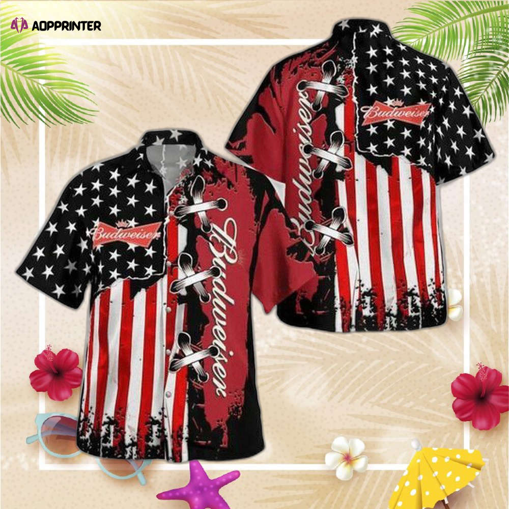 Budweiser Red American Flag Hawaiian Shirt For Men Women