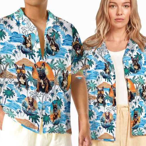 Bulldog with Glasses Hawaiian Shirt, Gift For Men And Women, French Bulldog Surfing Hawaii Shirt