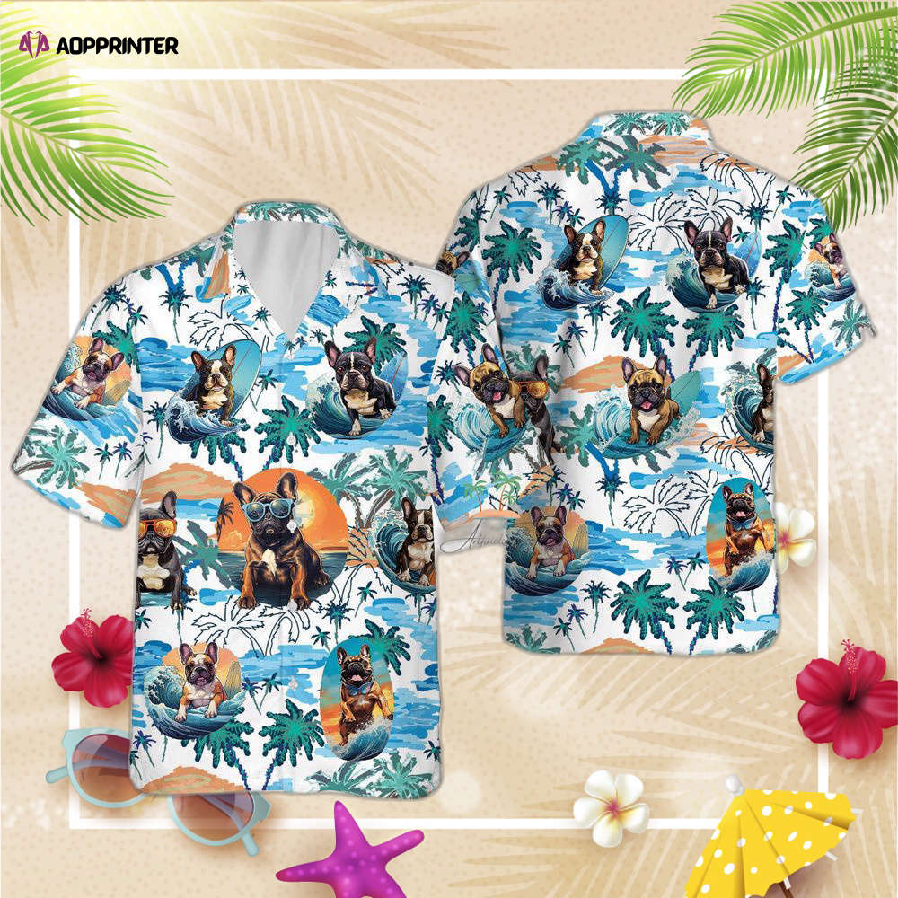 Bulldog with Glasses Hawaiian Shirt, Gift For Men And Women, French Bulldog Surfing Hawaii Shirt