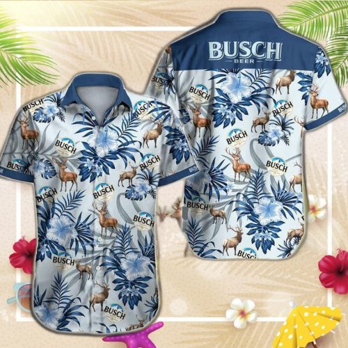 Busch Light White With Blue Leaves Hawaiian Shirt For Men Women