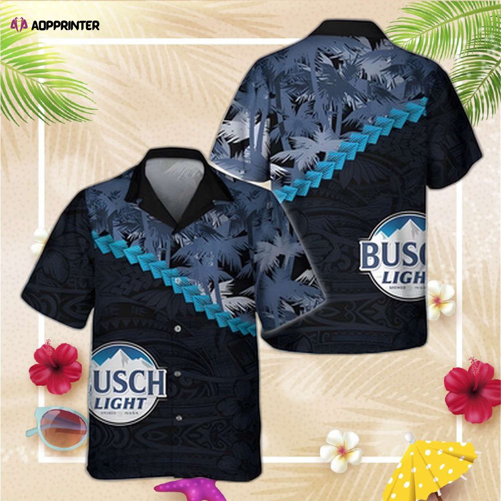 Busch Light Hawaiian Shirt Summer Palm Tree Blend Polynesian Pattern