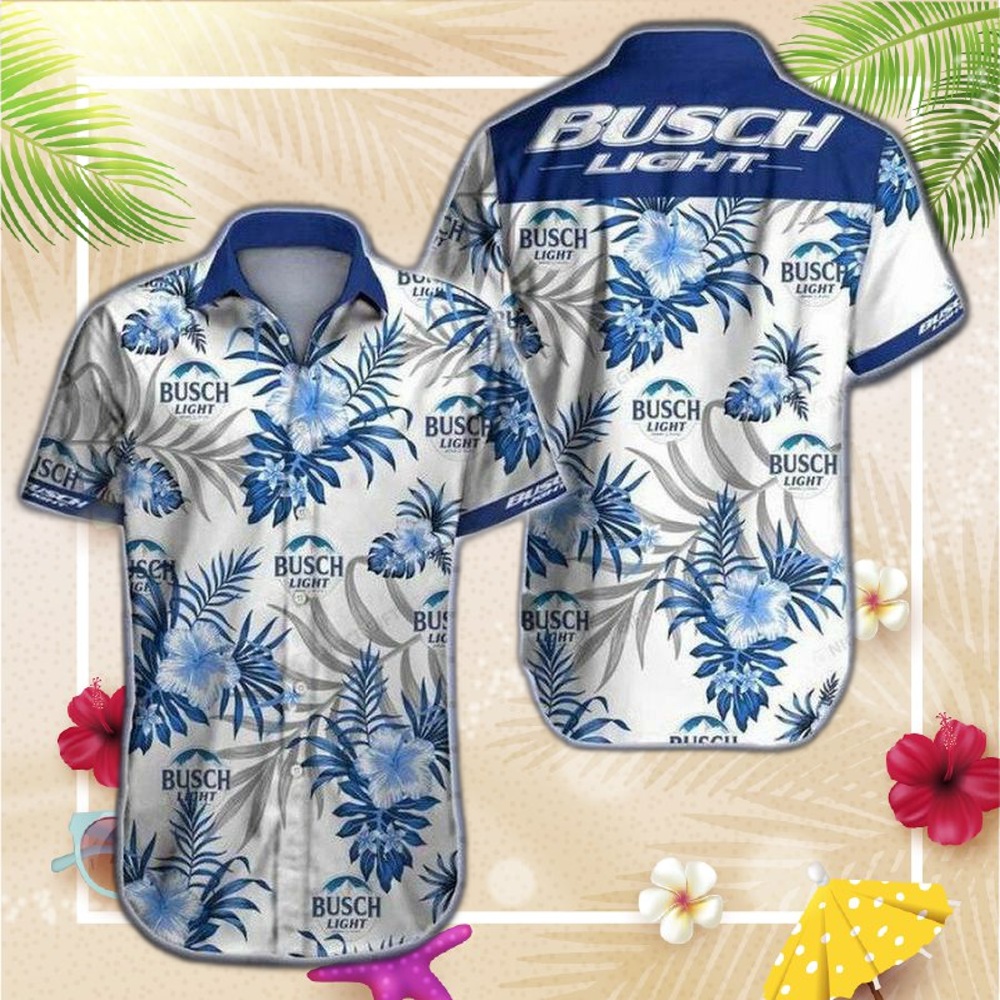 Busch Light White With Blue Leaves Hawaiian Shirt For Men Women