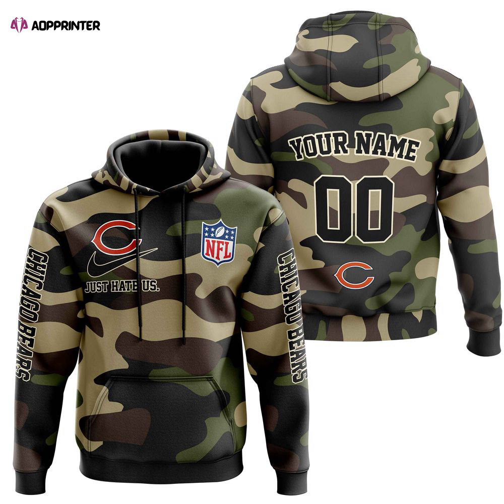 Chicago Bears Personalized Hoodie-Zip Hoodie Camo Style, For Men And Women