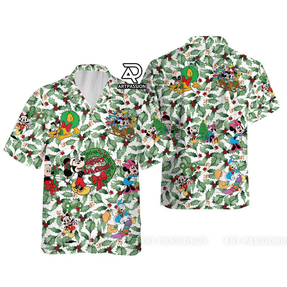 Christmas Leaves Disney Hawaiian Shirt, Mickey Minnie Mouse Hawaii Shirt, For Men Women