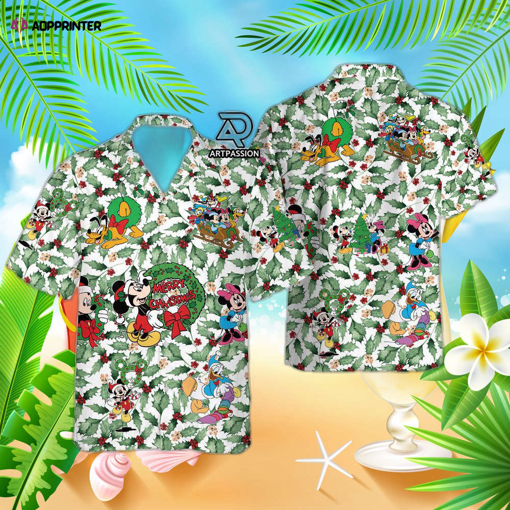 Christmas Leaves Disney Hawaiian Shirt, Mickey Minnie Mouse Hawaii Shirt, For Men Women