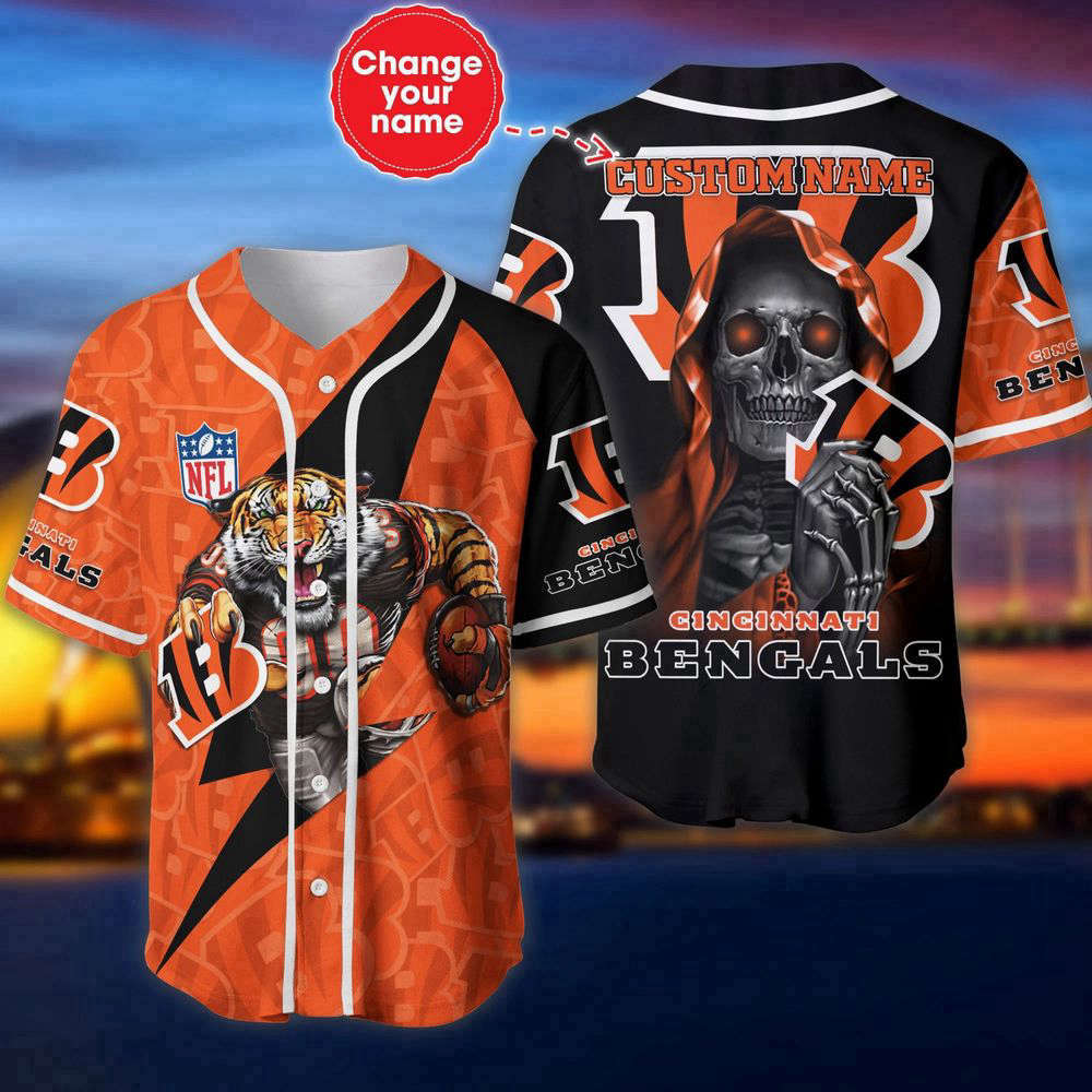 Cincinnati Bengals Baseball Jersey Shirt Skull Custom Name, Gift For Men Women