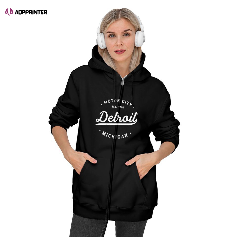 Classic Retro Vintage Detroit Michigan Motor City Zip Hoodie, Gift For Men And Women