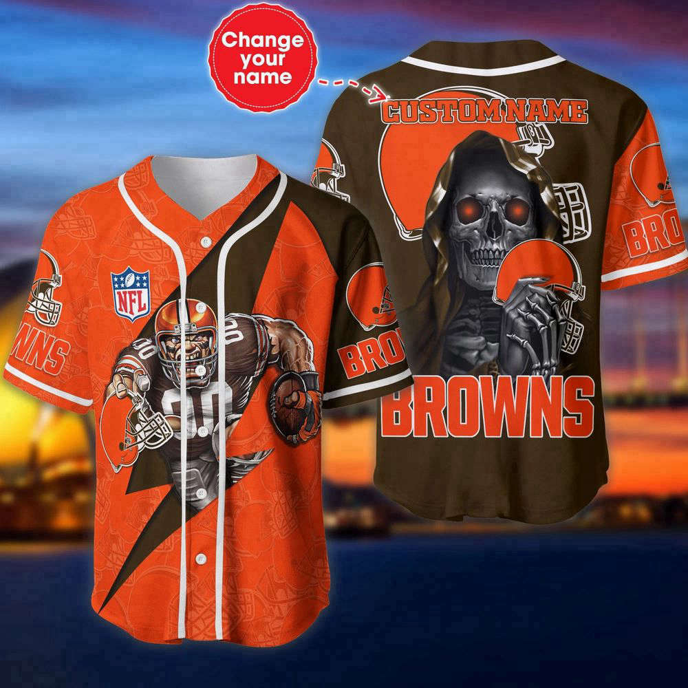 Cleveland Browns Baseball Jersey Shirt Skull Custom Name, Gift For Men Women