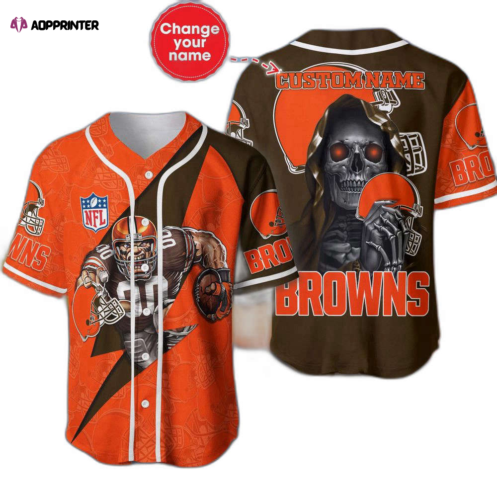 Cleveland Browns Baseball Jersey Shirt Skull Custom Name, Gift For Men Women