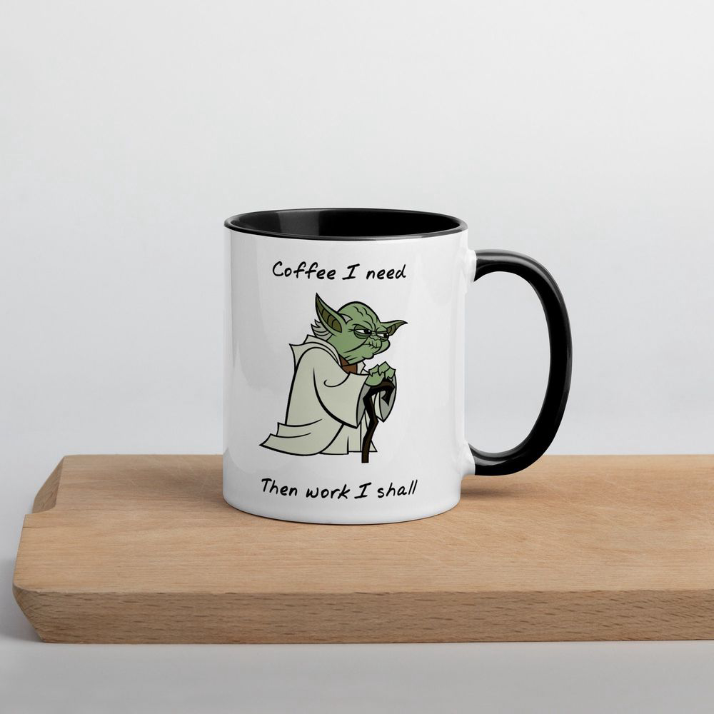 Coffee I Need, Then Work I Shall 2 Tone Yoda Coffee Mug, Star Wars Mug, For Coffee Lover Gift