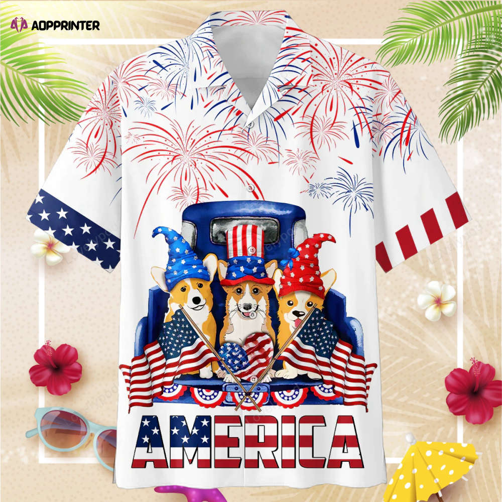 Corgi 4th of july Hawaiian Shirt  Independence Day Hawaiian Shirt, Gift For Men Women