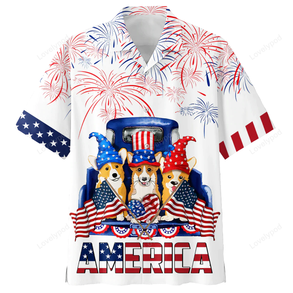 Corgi 4th of july Hawaiian Shirt  Independence Day Hawaiian Shirt, Gift For Men Women