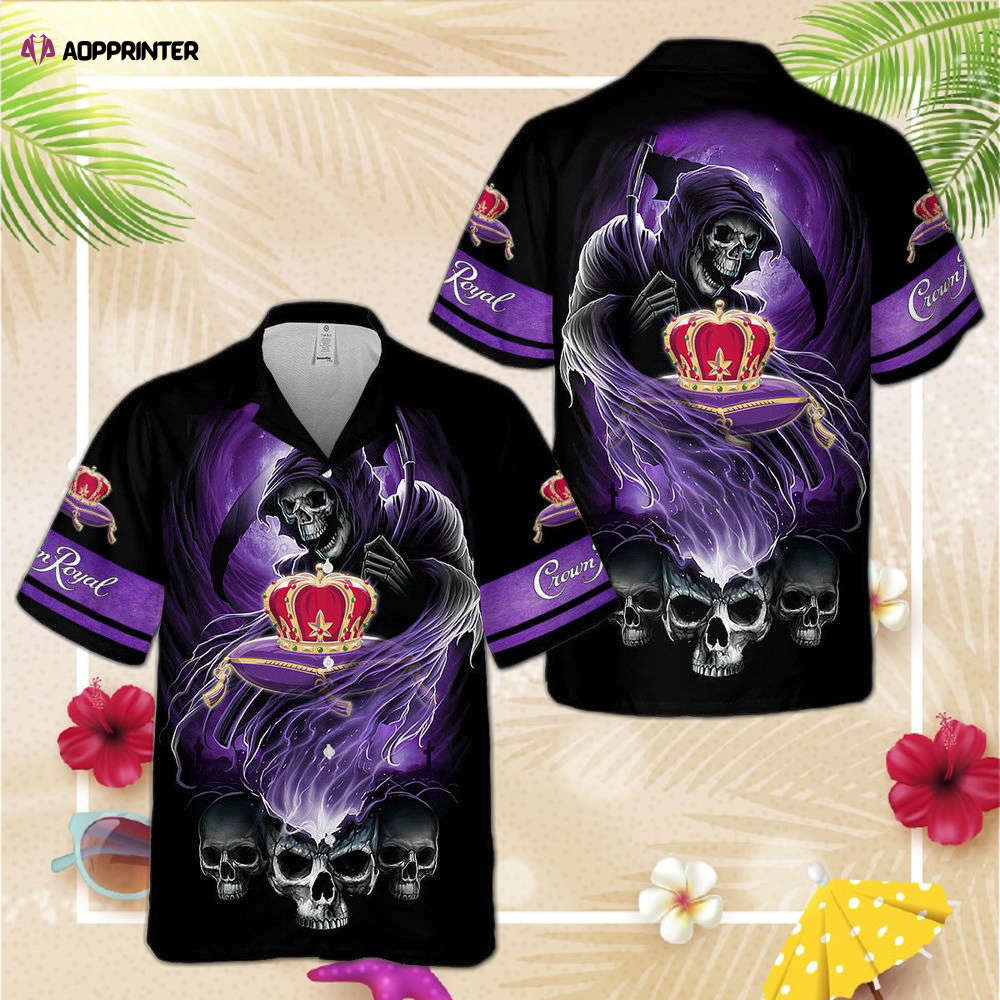 Crown Royal Hawaiian Graphic Print Tropical Style Black  AOP Hawaiian Shirt For Men Women