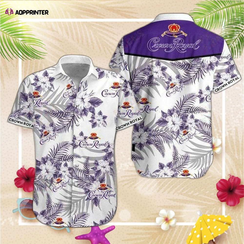 Crown Royal Whiskey White With Purple Flowers Hawaiian Shirt For Men Women