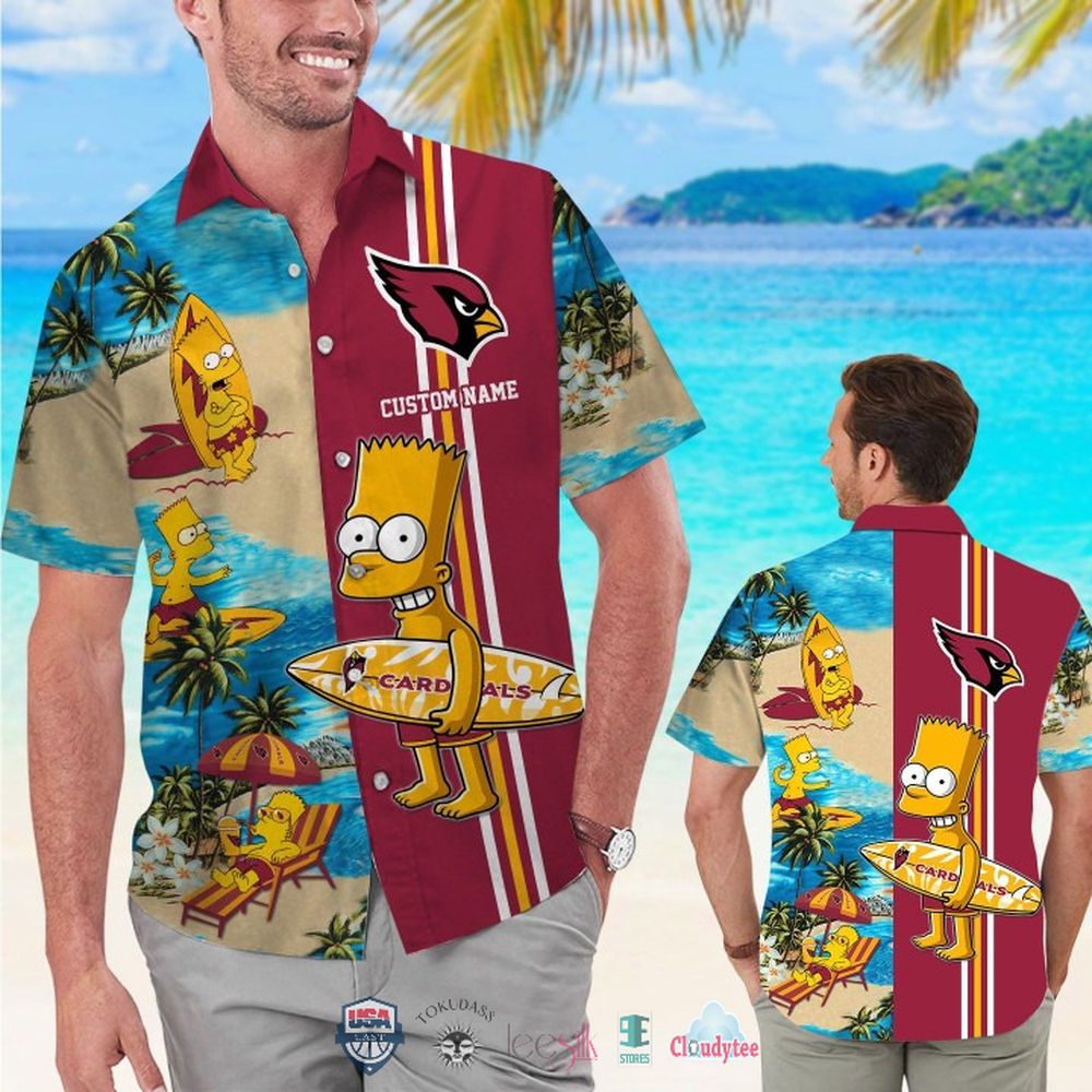 Custom Name Arizona Cardinals Bart Simpson Hawaiian Shirt For Men And Women